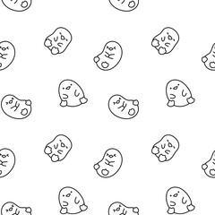 Cute kawaii penguin. Seamless pattern. Coloring Page. Beautiful animals cartoon character. Hand drawn style. Vector drawing. Design ornaments.