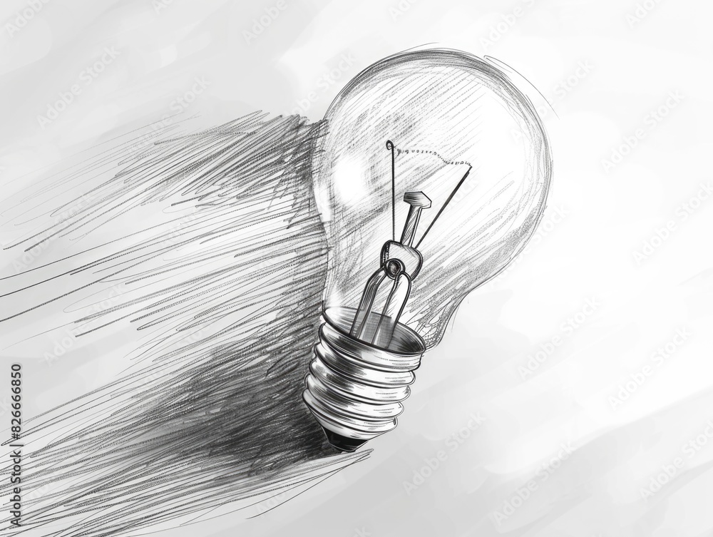 Poster a sketch of a light bulb with a pencil. the light bulb is drawn with a shadow on the wall behind it.