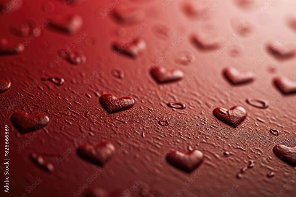 Aufkleber a red background with many hearts on it. the hearts are in different sizes and are scattered all ove
