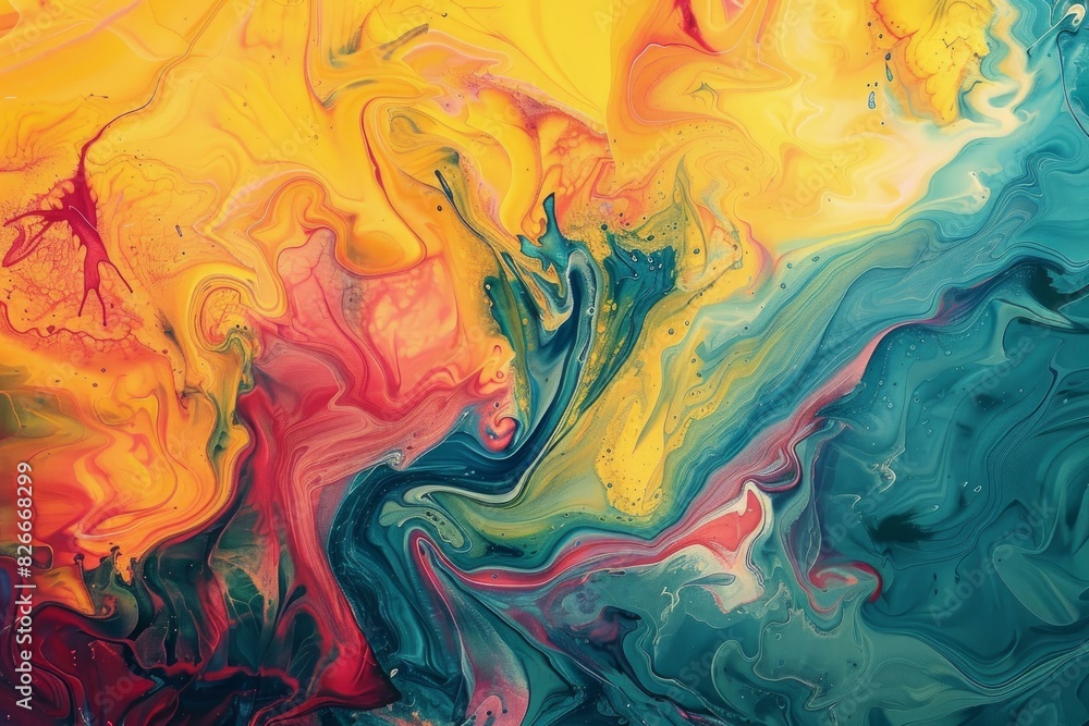 Poster vivid and colorful background with a dynamic mix of swirling liquid patterns