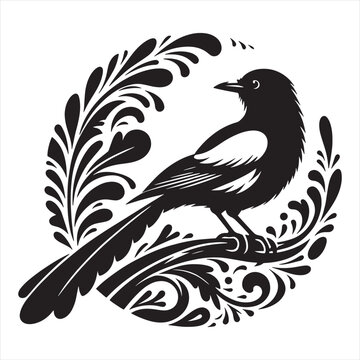 recommend clip art: Magpie bird black & white silhouette Vector on white background