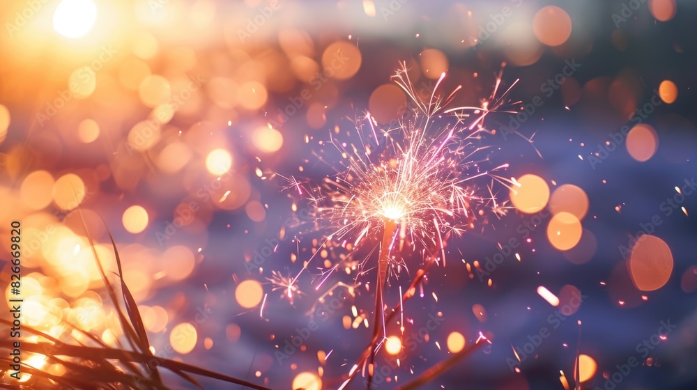 Poster a sparkler is lit in the water, creating a beautiful and mesmerizing effect. the water is calm and t