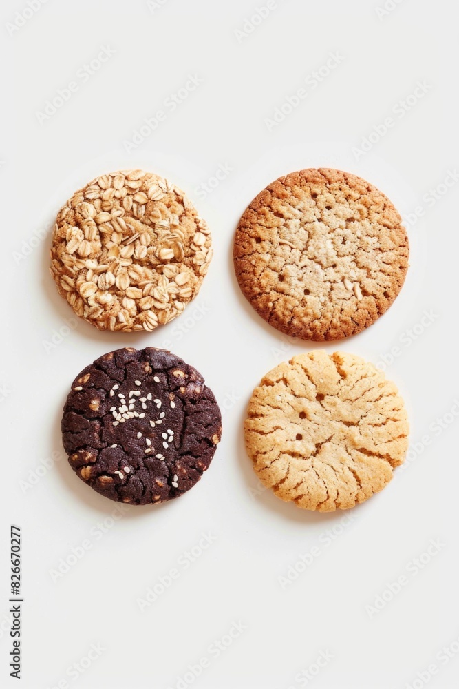 Aufkleber four different types of cookies are shown on a white background. the cookies are of different shapes