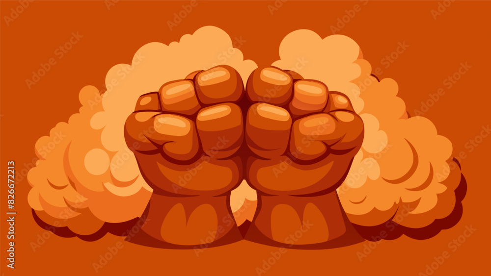 Poster a pair of clenched fists emerging from a mass of sculpted clay representing the intense and pent up 