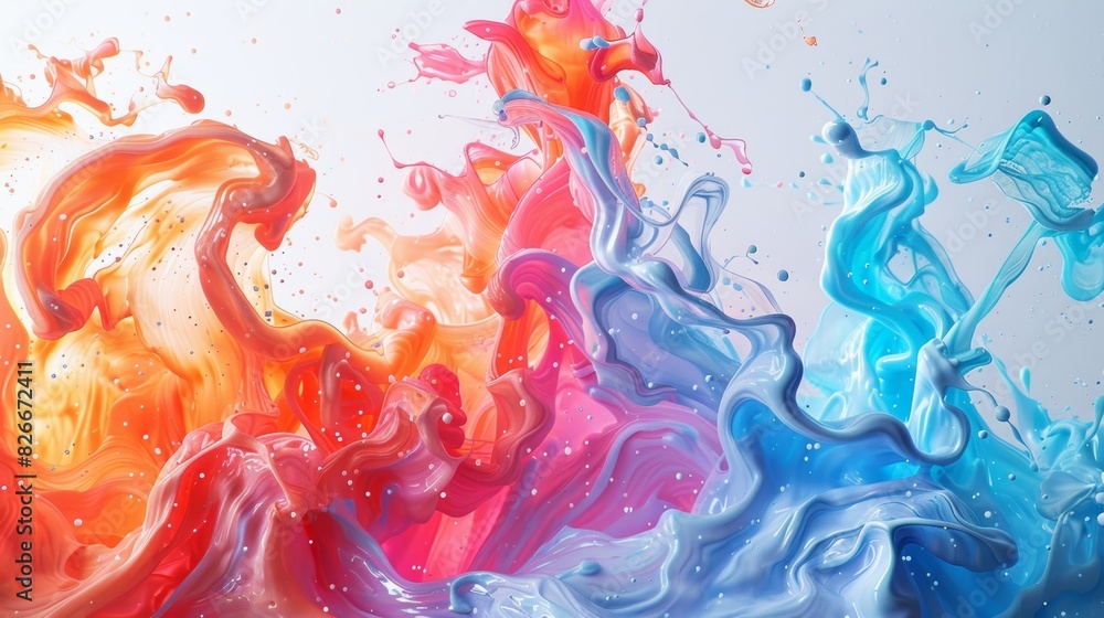 Poster an abstract close-up of colorful liquid swirling together, creating fluid shapes and dynamic movemen