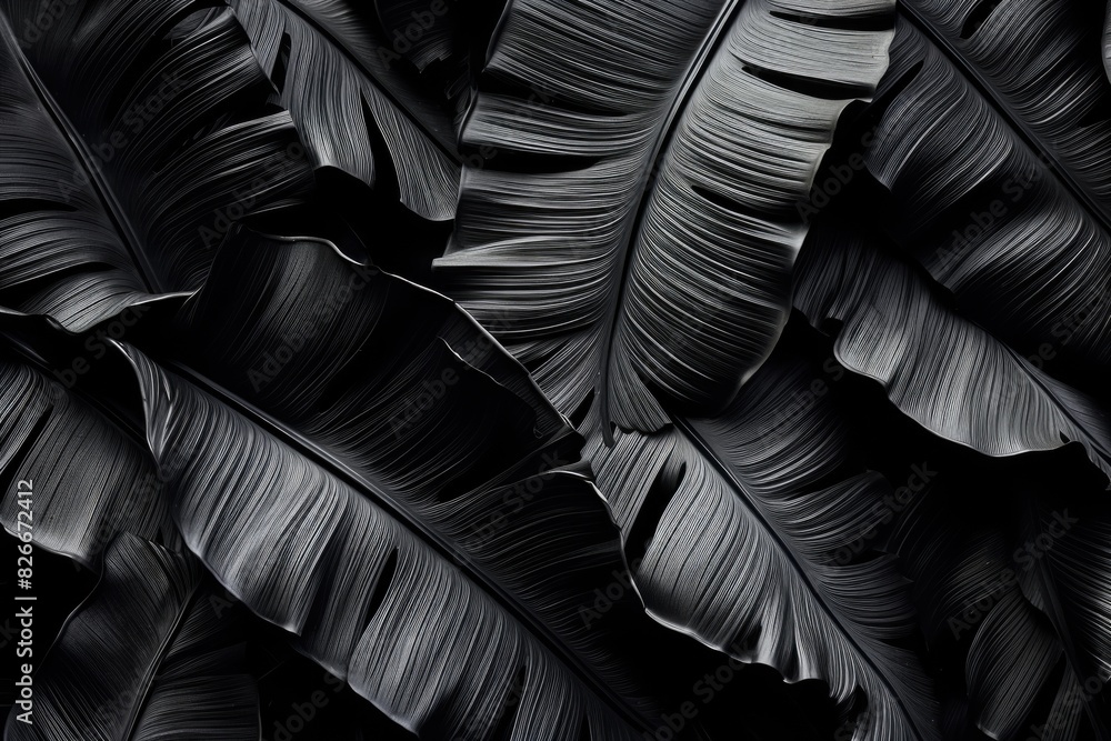 Poster the image is a close up of black leaves with a black background. the leaves are arranged in a way th