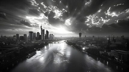Cityscape of Frankfurt am Main with Modern Architecture and the River Main