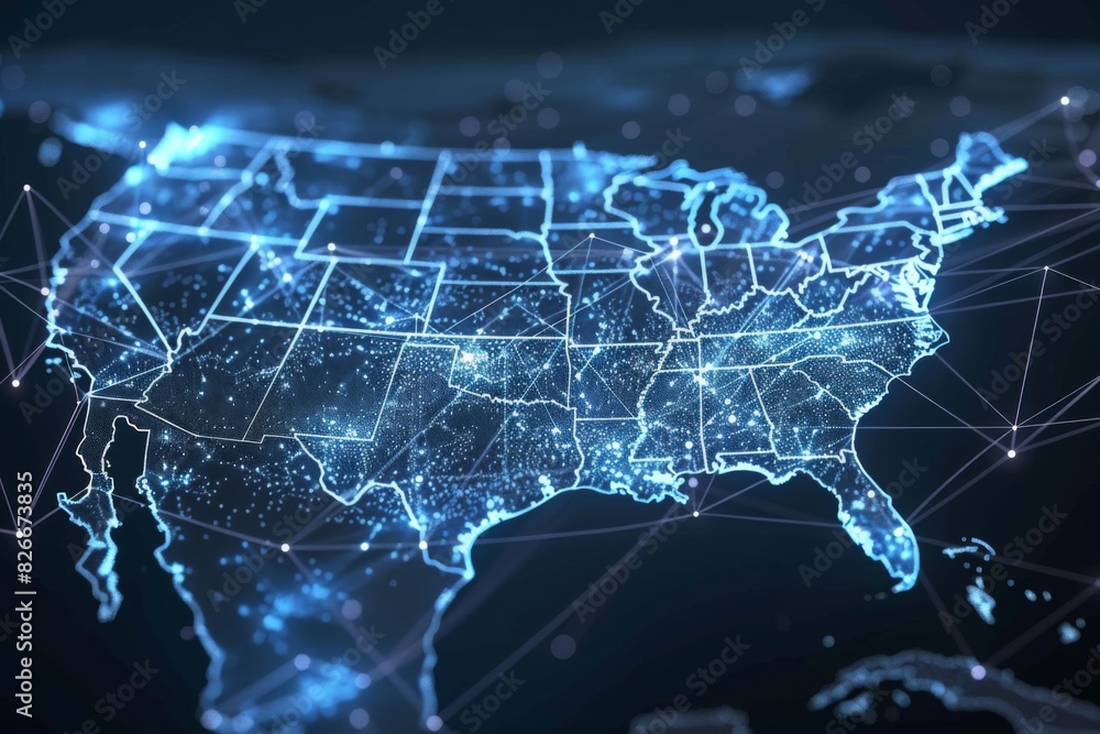 Poster digital map of america network connectivity created with generative ai