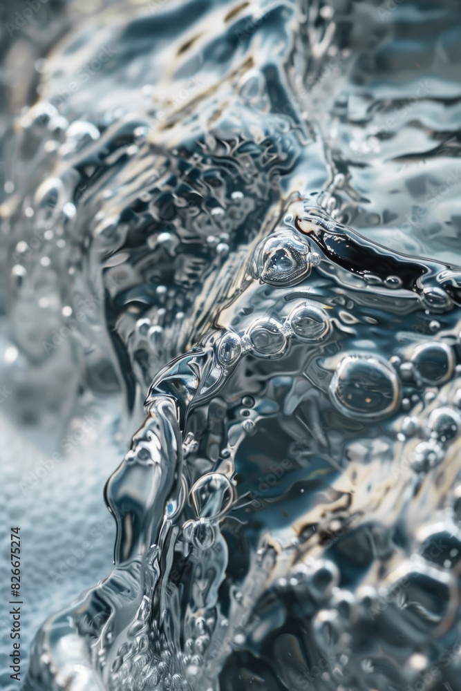 Poster the image is of a body of water with many small bubbles. the bubbles are scattered throughout the wa