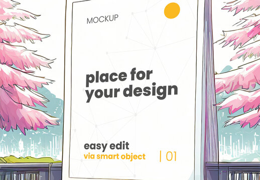 Anime Illustrated Manga Style Poster Frame Mockup Generative Ai
