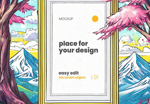 Anime Illustrated Manga Style Poster Frame Mockup 06 Generative Ai