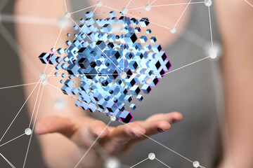 Molecular background with DNA. Network with connecting dots and lines.