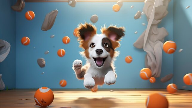 A photo of a 3D character participating in flyball training
