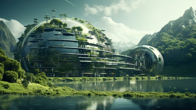 Innovative green technology solution for sustainable energy in urban environments featuring solar panels and wind turbines

