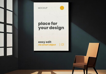 Artistic Frame Poster Mockup inside Geometric Paint Illustrated Generative Ai