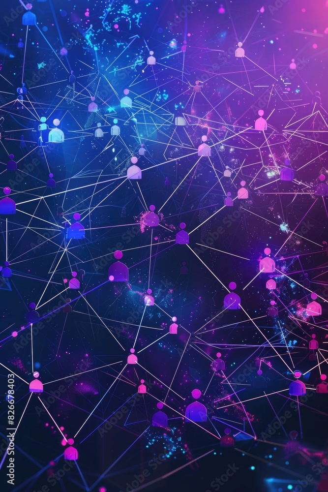 Poster a colorful image of people connected by lines. concept of interconnectedness and community