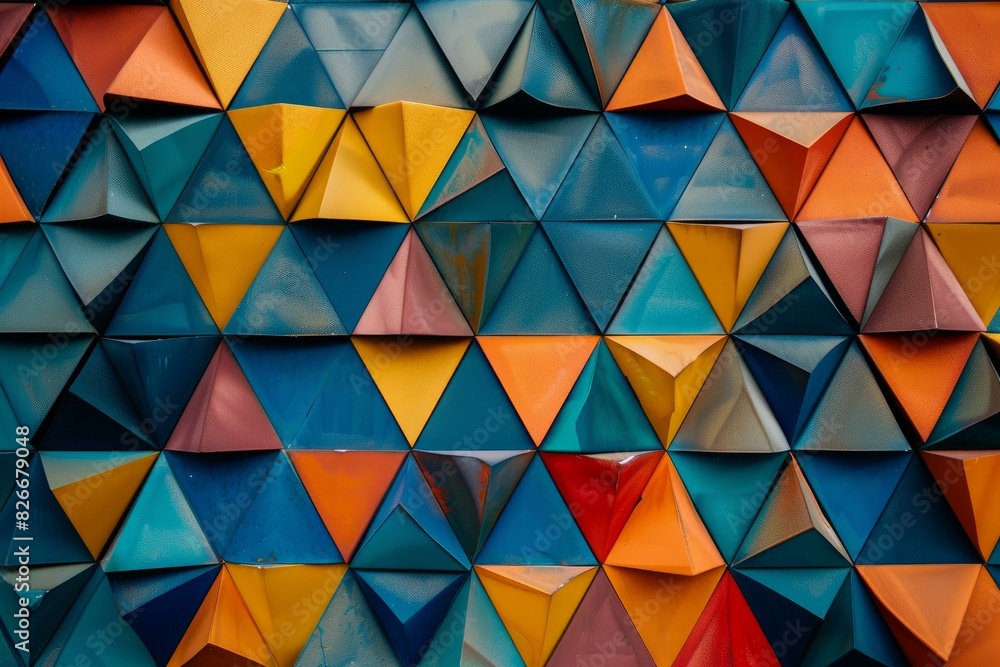 Poster vibrant and multicolored geometric wall pattern with abstract shapes and colorful mosaic art as a mo