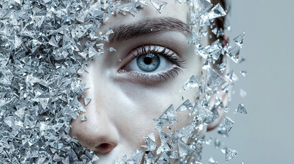 Artificial intelligence concept blending human and crystalline elements. Generative AI image