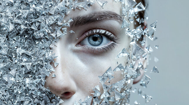 Artificial intelligence concept blending human and crystalline elements. Generative AI image