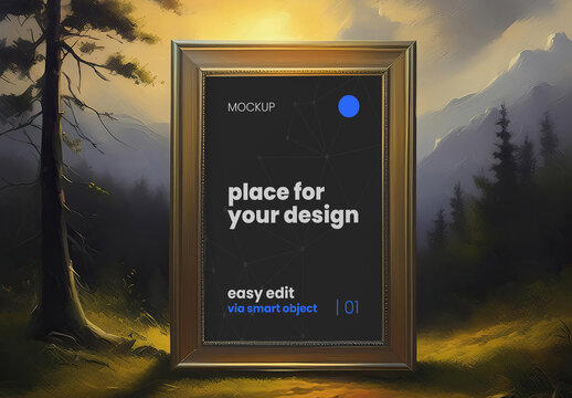 Artistic Frame Poster Mockup inside Painting Illustrated Generative Ai