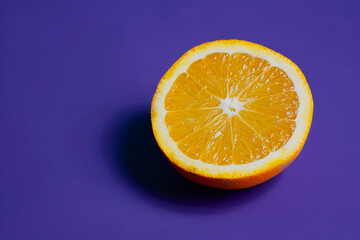 Orange slice on solid violet background.