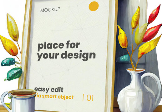 Artistic Frame Poster Mockup inside simple Paint Illustrated 05 Generative Ai