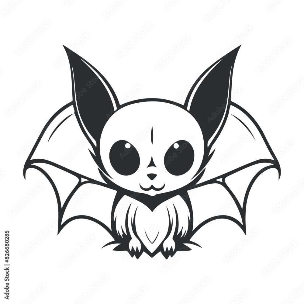 Wall mural bat black and white cartoon character design collection. white background. pets, animals.