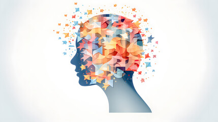 Creative Brainstorming Abstract Representation of a Human Head with Colorful Blocks and Splashes Symbolizing Innovative Thinking and Cognitive Processes Wallpaper Digital Art Poster Brainstorming Map 