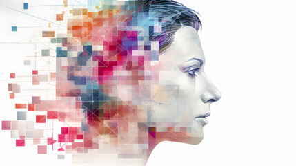Creative Brainstorming Abstract Representation of a Human Head with Colorful Blocks and Splashes Symbolizing Innovative Thinking and Cognitive Processes Wallpaper Digital Art Poster Brainstorming Map 