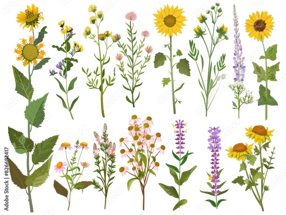 Poster a collection of flowers in various colors and sizes. the flowers are arranged in a way that creates 