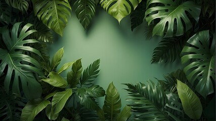 Lush Tropical Leaves with Green Background