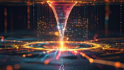 Futuristic Data Tunnel with Glowing Lights