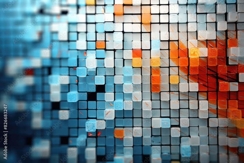 Poster a colorful abstract background with squares of different colors. the background is blue and white wi