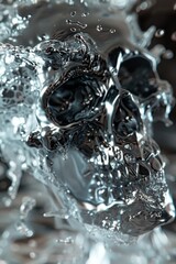 Liquid Skull Close-Up with Reflective Surface
