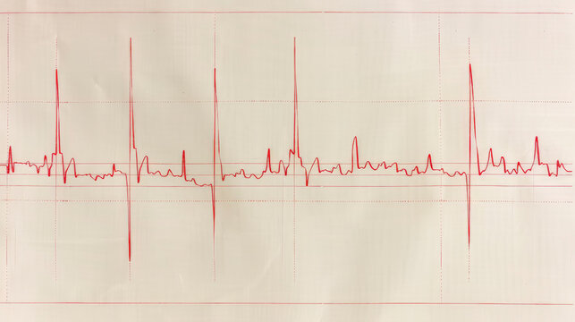 The image displays an electrocardiogram (ECG or EKG) strip showing a heart's electrical activity over a period, used for medical diagnosis of heart conditions.