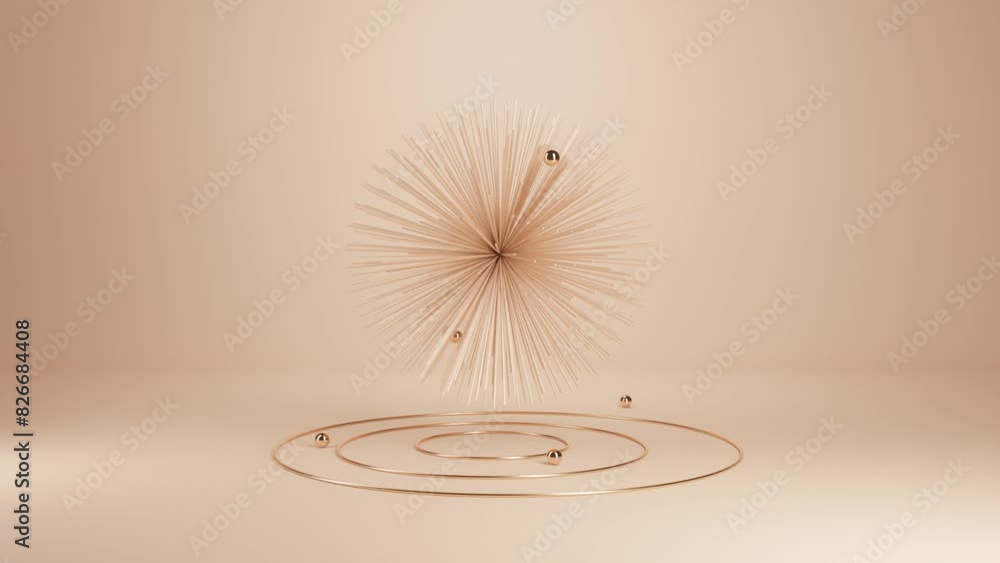 Aufkleber abstract 3d dynamic shape with long protruding needles and floating balls rotating in space: animati