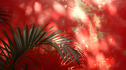 Palm Tree Branch Seen Through Red Glass Creating a Unique Perspective