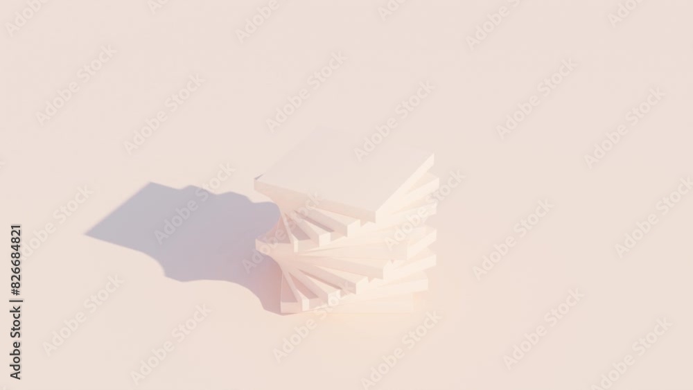 Poster abstract 3d animation with flat square plates in peach color: animation background, geometric design