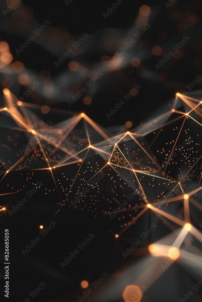 Poster a black and orange image of a line of dots. the dots are arranged in a way that they look like they 