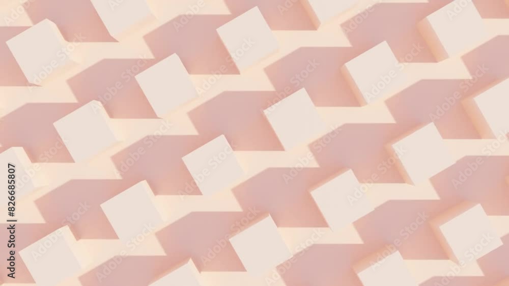 Aufkleber abstract 3d top view of rows of peach cubes rolling towards each other diagonally: animation backgro
