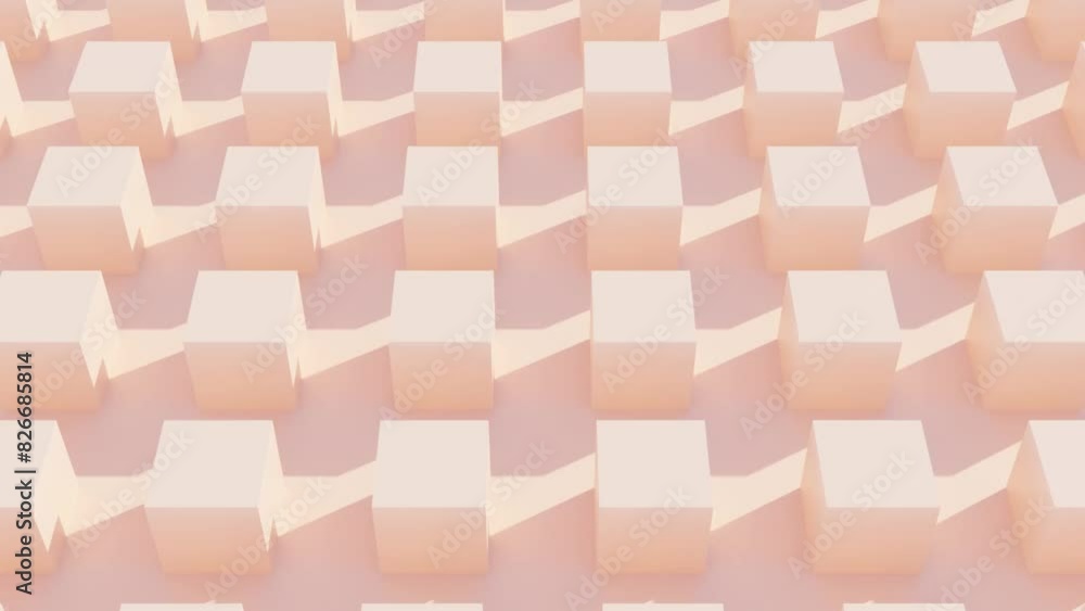 Aufkleber abstract 3d front view of rows of peach cubes rolling towards each other: animation background, geom