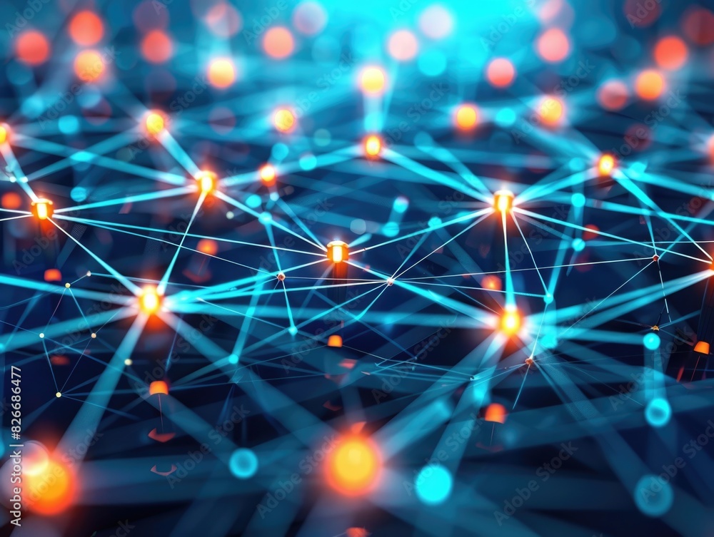 Poster a network of glowing dots that are connected to each other. the dots are of different sizes and colo