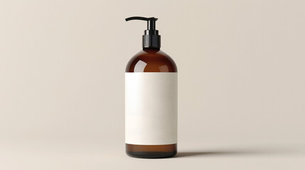 Amber bottle with pump dispenser mockup. Front view of amber pump bottle mockup, perfect for showcasing your brand of soap, shampoo, or lotion.