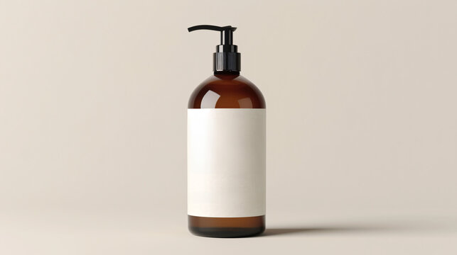 Amber bottle with pump dispenser mockup. Front view of amber pump bottle mockup, perfect for showcasing your brand of soap, shampoo, or lotion.