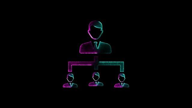 Glowing neon line Referral marketing icon isolated on black background. Network marketing, business partnership, referral program strategy.