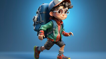 Fototapeta premium A photo of a 3D character with a backpack and trail running