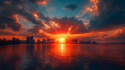 sunset over the river
