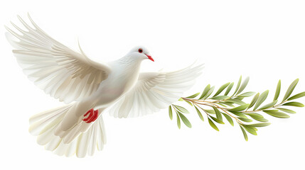 Fototapeta premium A white dove holding an olive branch, a symbol of peace