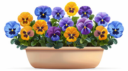 Viola flowers in a pot, illustration 