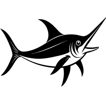 black swordfish swimming on white background clip art preview